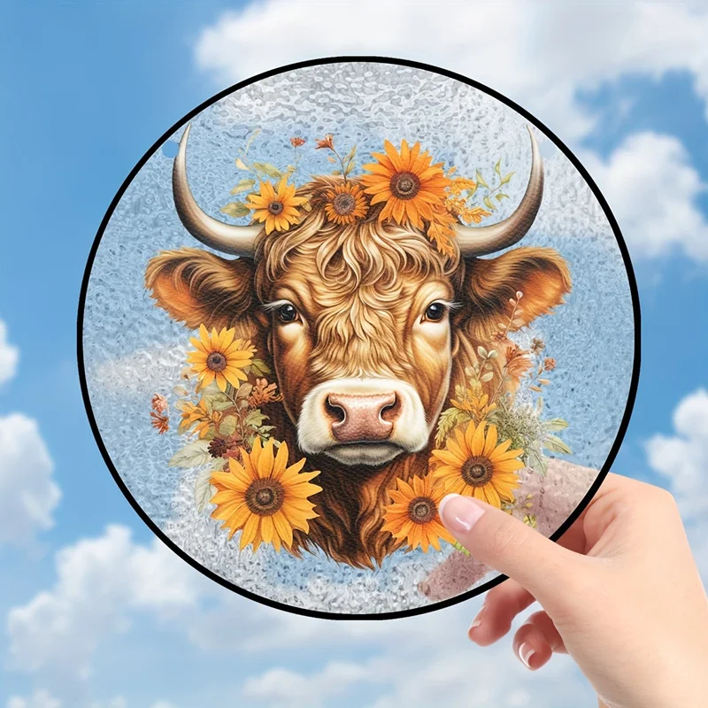 Sunflower Highland Cow Stained Suncatcher Zoo Window Animal Pattern Pendant Home Kids Bedroom Wall Hangings Decor Acrylic Plate