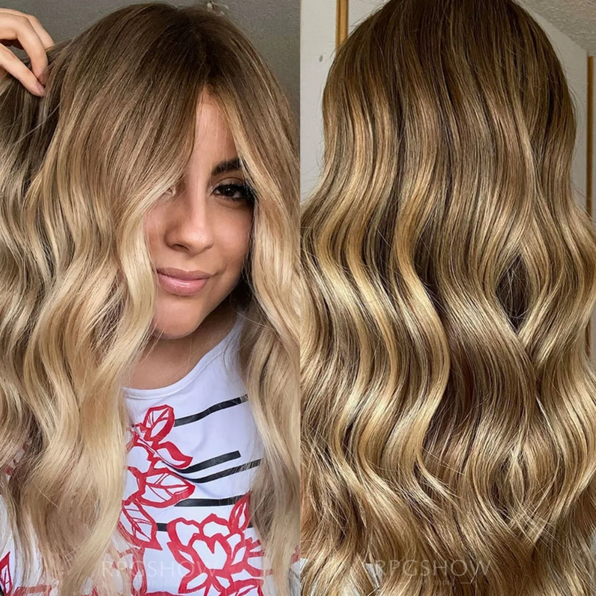 Easy Maintenance Ombre Honey Brown Highlights Synthetic Lace Front Wigs Small Large Cap Size Glueless Body Wave Brunette Fibre