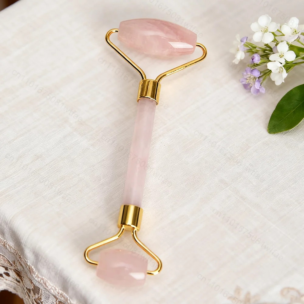 Rose Quartz Face Massager Roller Scraping Board Face Slimming Lifting Beauty หินธรรมชาติ Guasha Double-Ended นวด Stick ﻿