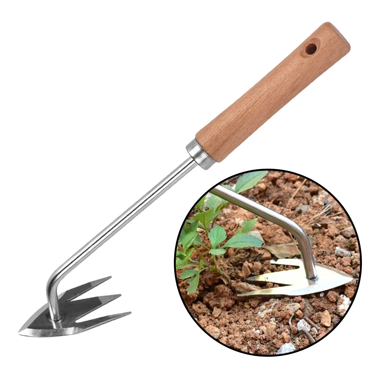 Hand Weeding Removal Puller Weed Removal Tool Wood Handle Stainless Steel Manual Weeder for Yard Lawn Courtyard Backyard Garden