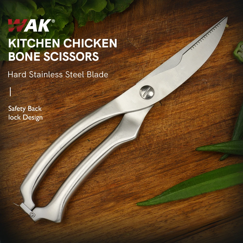 WAK Kitchen Chicken Bone Scissors With Back Lock Multifunctional Sharp Stainless Steel Kitchen Scissors For Cutting Meat Lettuce