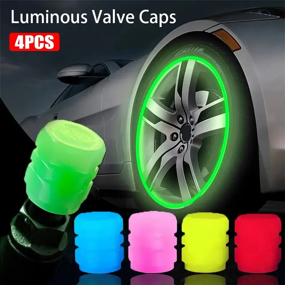 

4Pcs Car Accessories Luminous Valve Caps Fluorescent Wheel Styling Tire Valves Cap Green Blue Universal Night Glowing