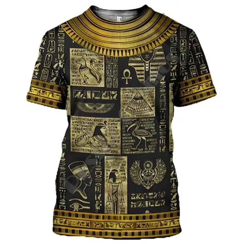 Men Crew Neck Short Sleeve T Shirt 3D Print Ancient Egyptian Hieroglyphs Pharaoh Graphic Polyester Summer Casual Party Tee