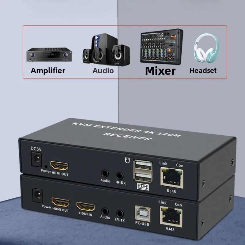 4K USB KVM Extender 120M over Cat6 KVM Extender HD RJ45 Over Lan Network KVM HDTV Extender with USB For Mouse Keyboard