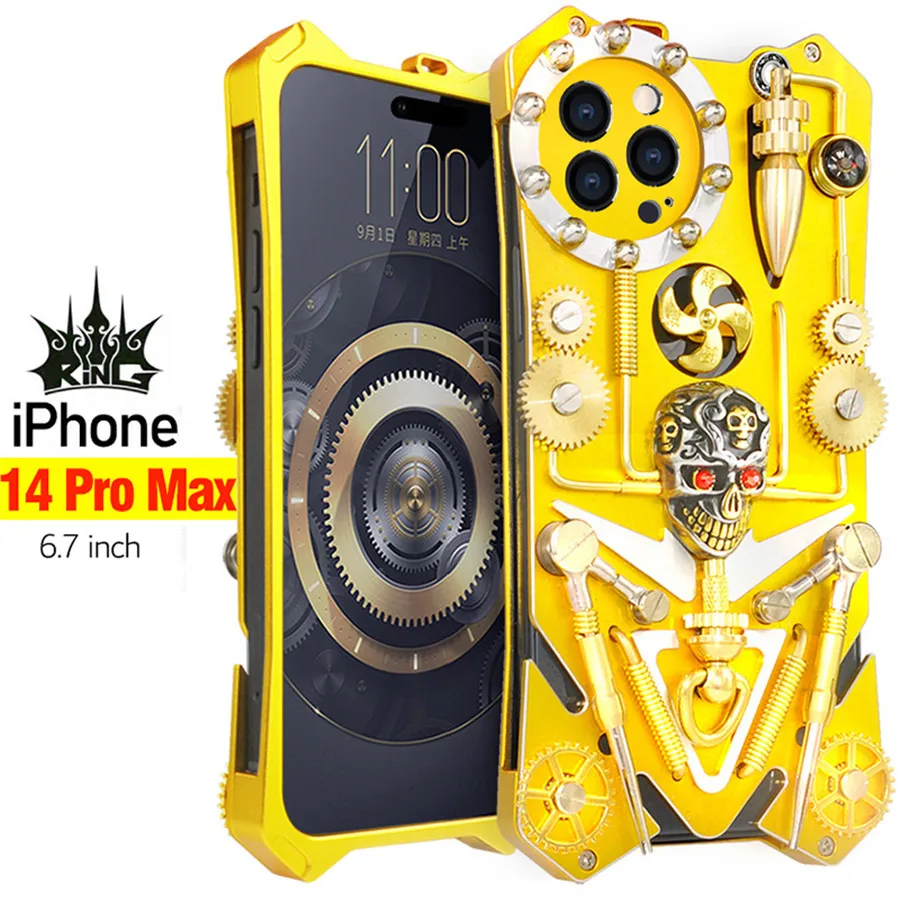 

Hand Made Gear Metal Armor Case For iPhone 14 Pro Case Shockproof Skull Cover Coque For iPhone 14 Pro Max iPhone14 Plus Funda