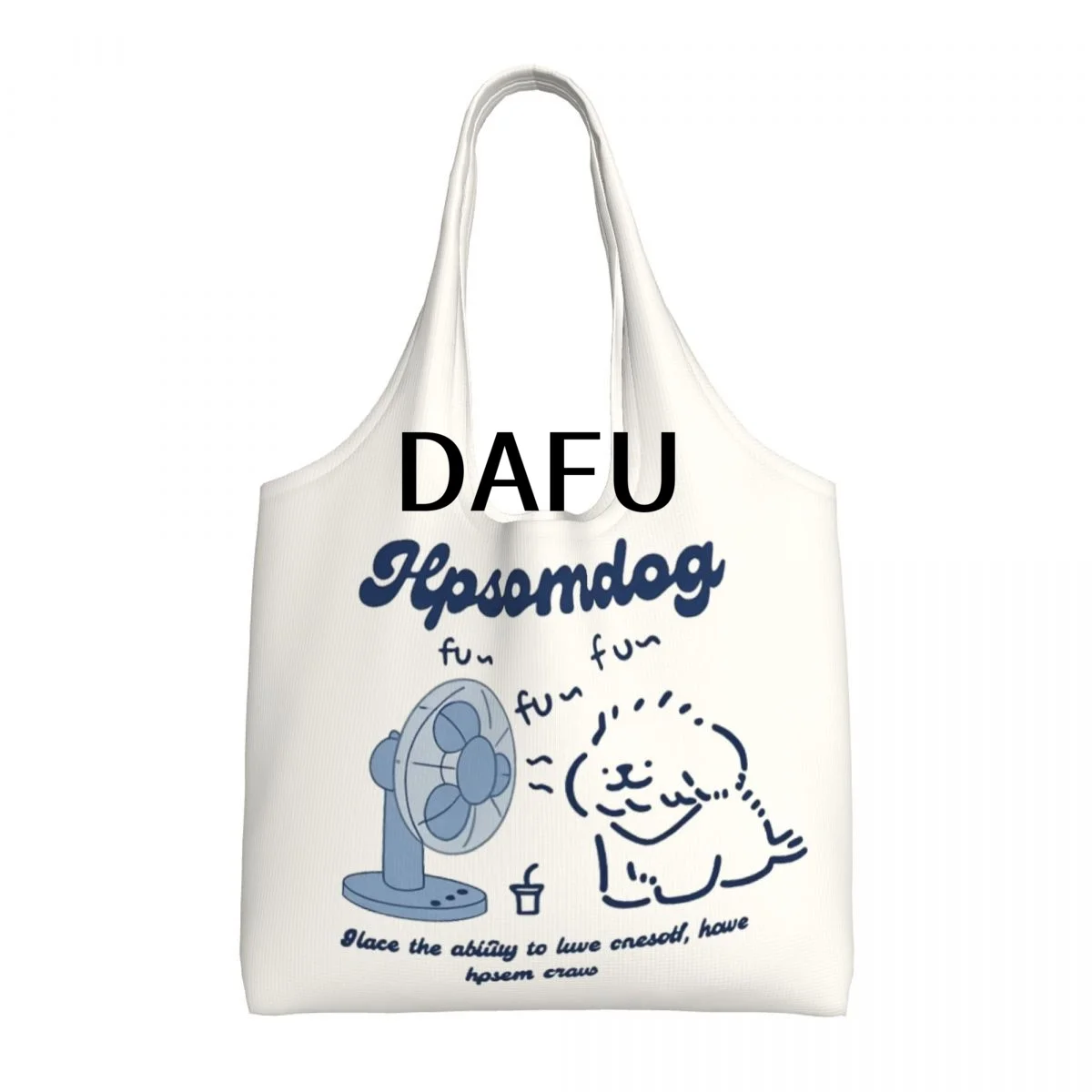 

Happy Dog With A Fan Large Capacity Canvas Tote Bag Single Shoulder Work Commute Bag For Women Eco-Friendly Shopping Bag