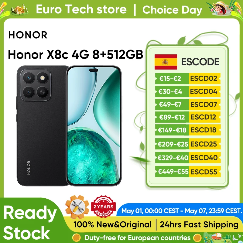 Honor X8c 4G Smartphone 6,7 »AMOLED 108MP y 50MP fotografía nocturna ultraclara…