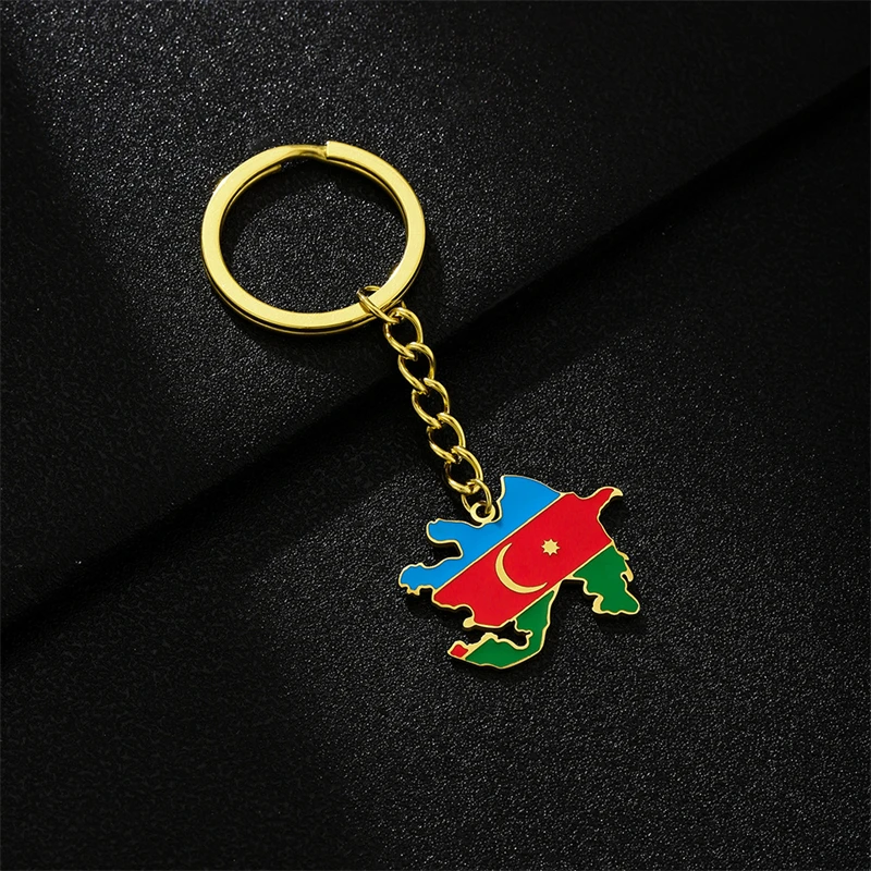 سلسلة مفاتيح من الفولاذ المقاوم للصدأ ، رمز شعار الأزربايك ، مجوهرات عرقية ووطنية ، لون ذهبي وفضي