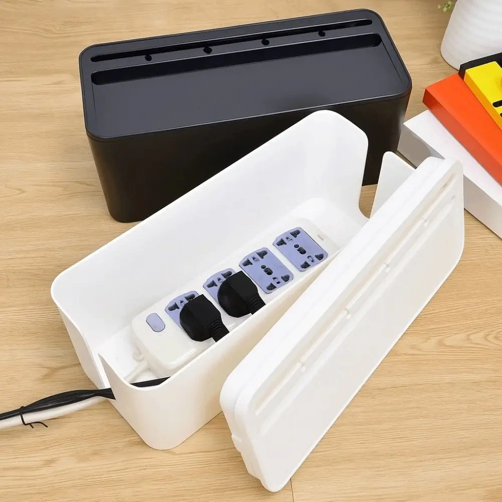 

Plastic Household Cable Management Box Storage Bin Dustproof Power Cord Case with Plastic Lid Space Saving