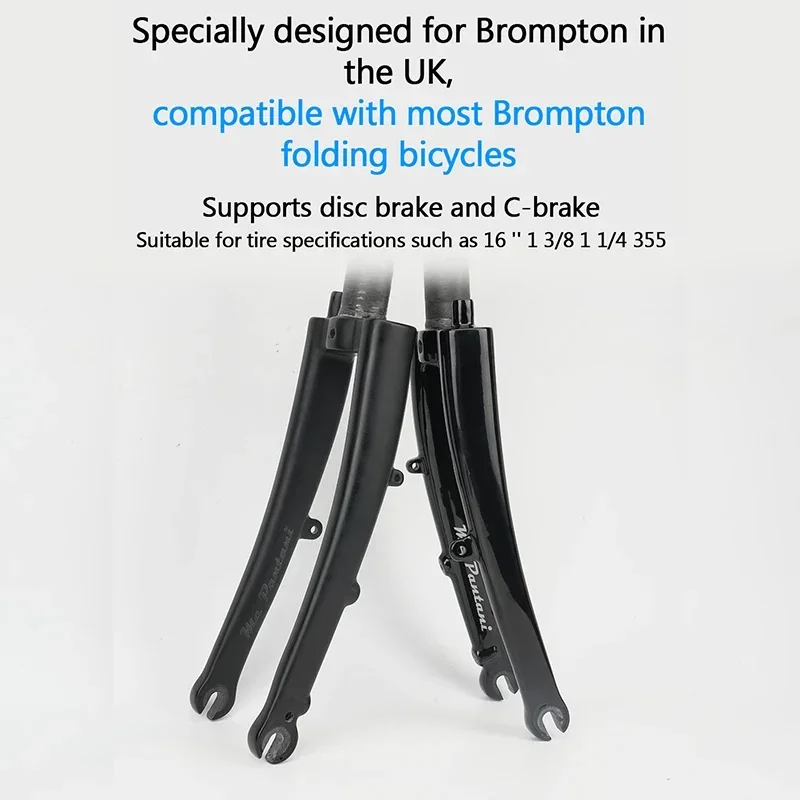 RIRO Carbon Fiber Folding Bike Fork 16'' 1 3/8 1 1/4 355 Folding Bicycle Fork 74mm Ultralight Carbon Fork for Brompton Bicycle