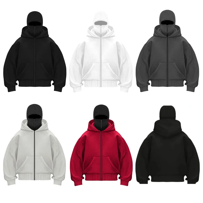 HOUZHOU Solid Color Hooded Zip Up Sweatshirt Men Women Autumn Winter Ins Style Couple Matching Warm Double Hooded Sweatshirt