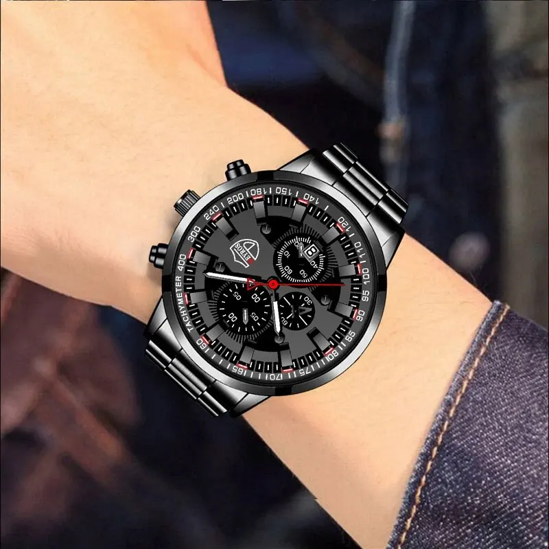 DEYROS 3PCS Set Fashion Mens Bracelet Necklace Watches Men Business Quartz Wrist Watch Male Spors Casual Watch Reloj Hombre