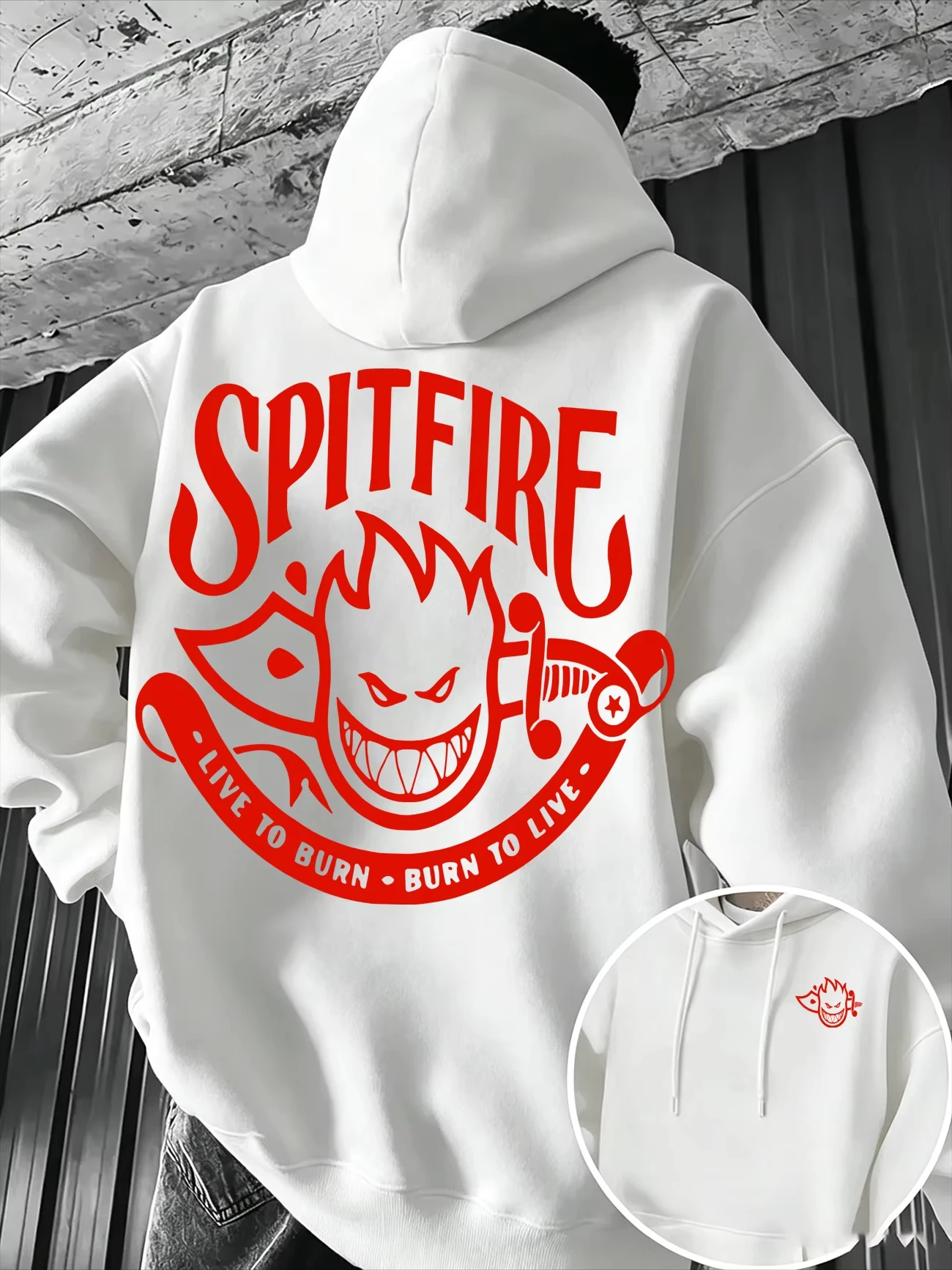 New 2026 Men Autumn Winter Spitfire Fire Head Skateboard Graphic Hoodie Double Sided Print Kangaroo Pocket