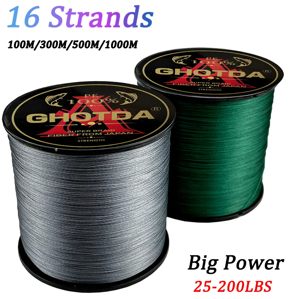 

16Strands Fishing Line X16 Hollow Core Abrasion Resistant 25-200lb Braid PE Line for Freshwater Saltwater Fishing Line 100-1000m