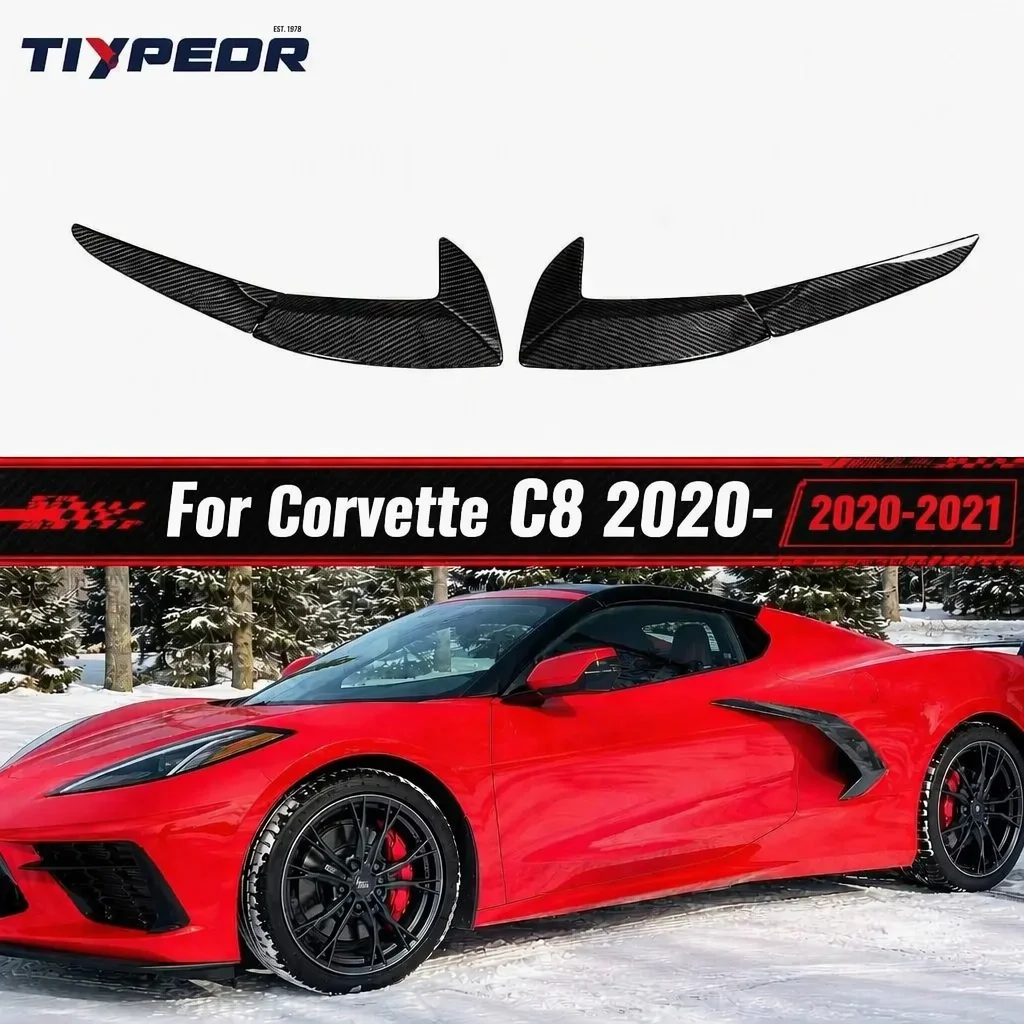 Tiypeor Dry Carbon Fiber Side Fender Vent Trim For Chevrolet Corvette C8 2020-2021 Gloss Finish Stick-On 4 Pcs car modification