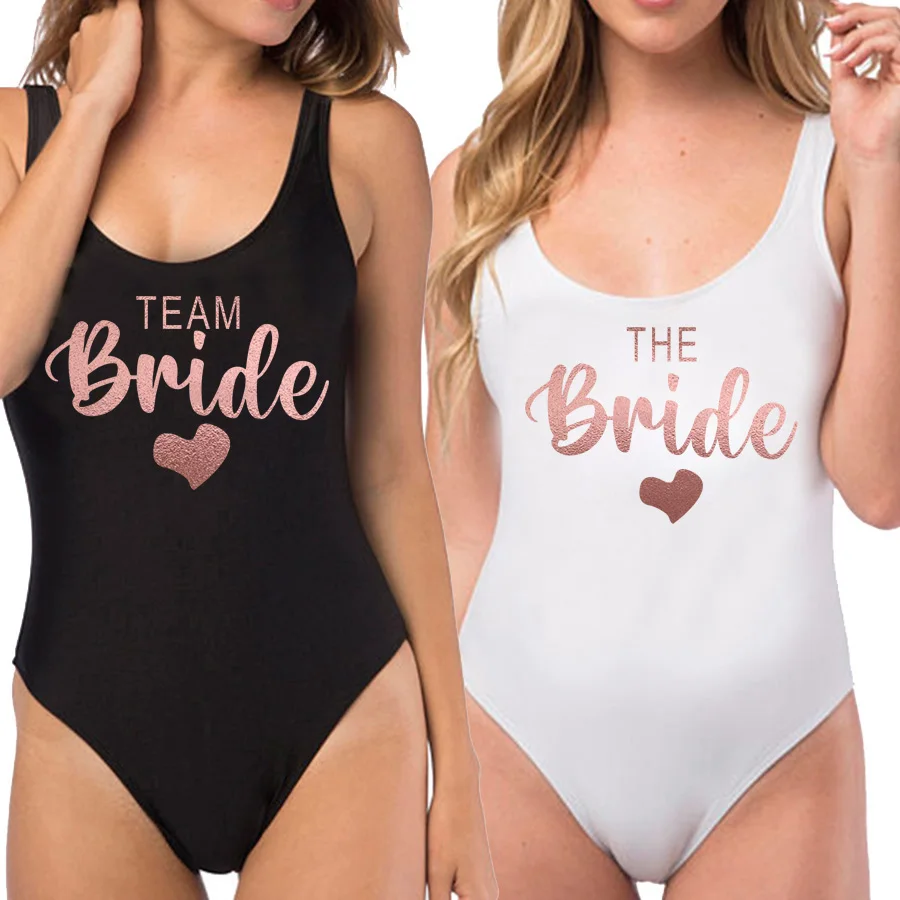 

2025 Summer Bachelorette Party Team Bride Women's S-3XL High Cut Low Back One Piece Swimsuit Bathing Suit Beachwear