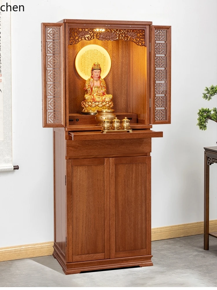 HXL Altar Table for Worship, Solid Wood God Altar Cabinet for Offering Money to the God of Wealth