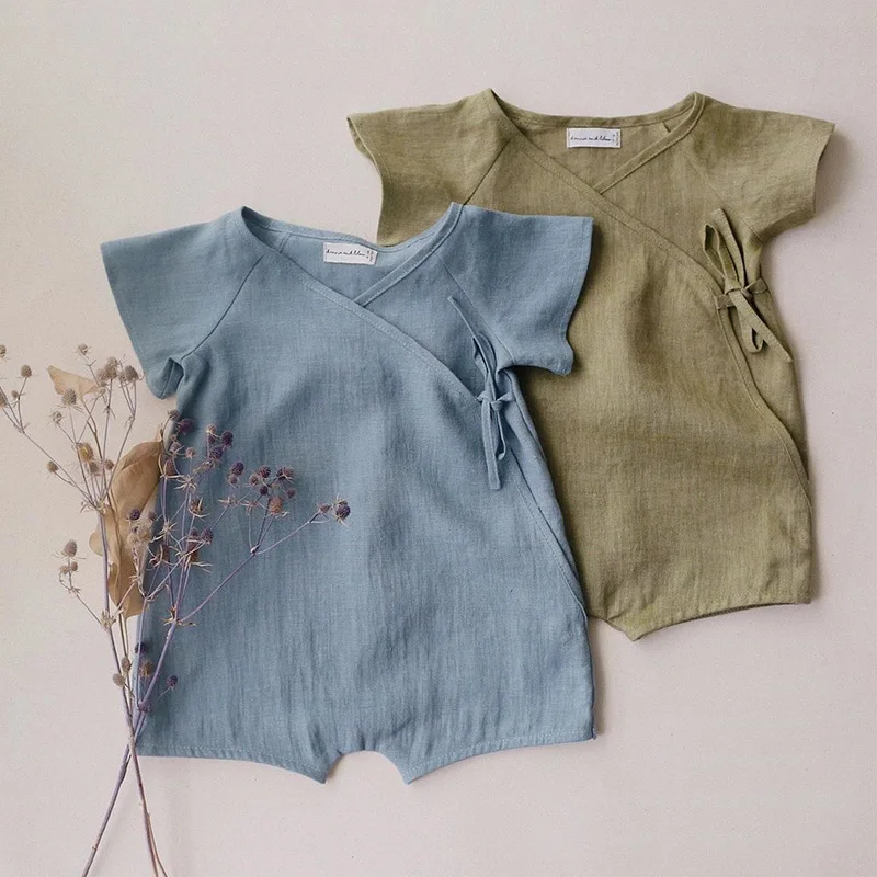 

0-24M Newborn Baby Boys Romper Linen Cotton Infant Baby Bodysuit for Toddler Clothing Short Sleeve Children Outfits Baby Stuff