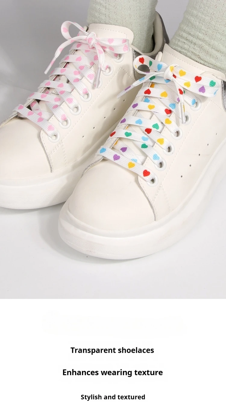 Schwarz-weiß bedruckte Herz-Schnürsenkel, 0,8 cm breit, hochwertige flache Schnürsenkel für Sneakers, Segeltuchschuhe, modische Schnürsenkel, 1 Paar – Detail 5