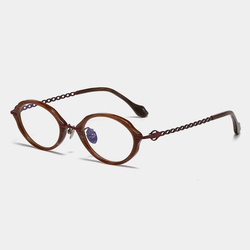 Luxury Brand Designer Women Elegant Chain Arms Fashion Vintage Style Acetate Frame Eyeglasses Oval Small Optical Lenses Glasses