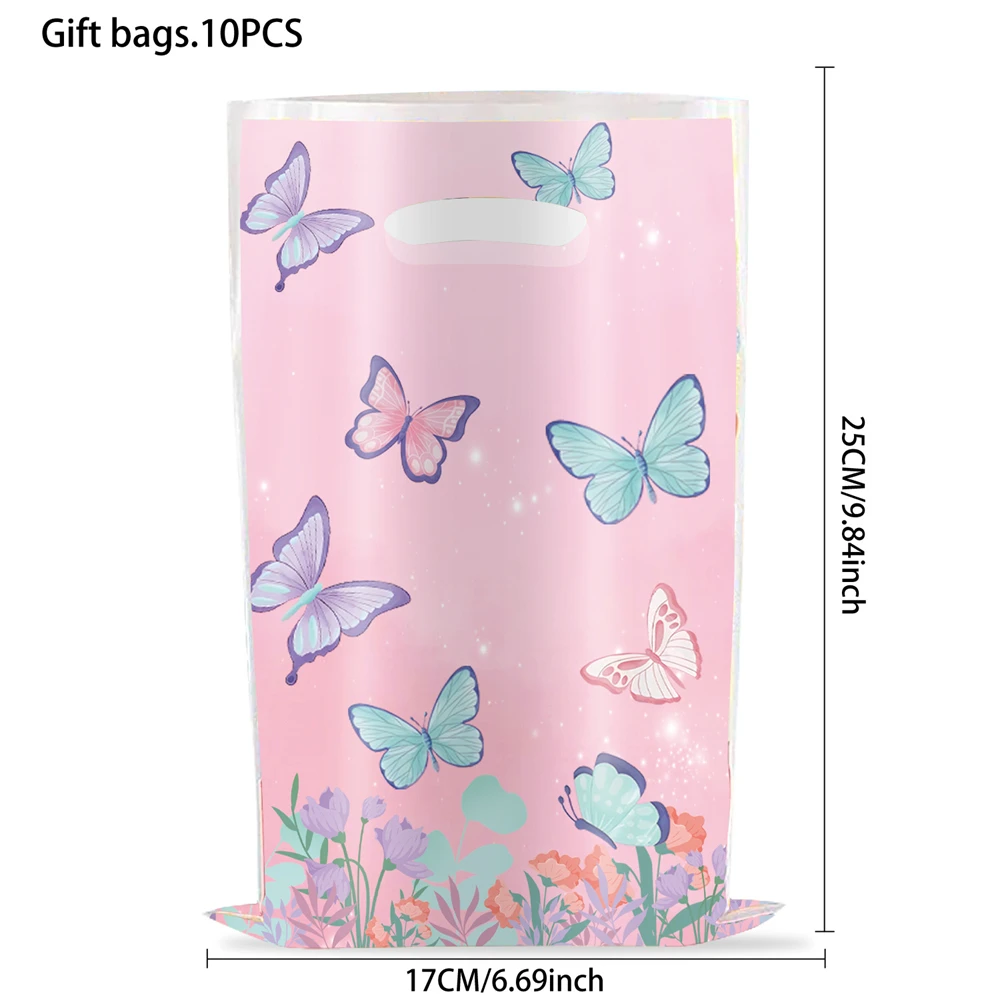 10pcs/lot Pink Cartoon Butterfly Birthday Party  Decor Gift Bags Candy Bags Loot Bags Boy Girl Kids Favor Baby shower Supplies