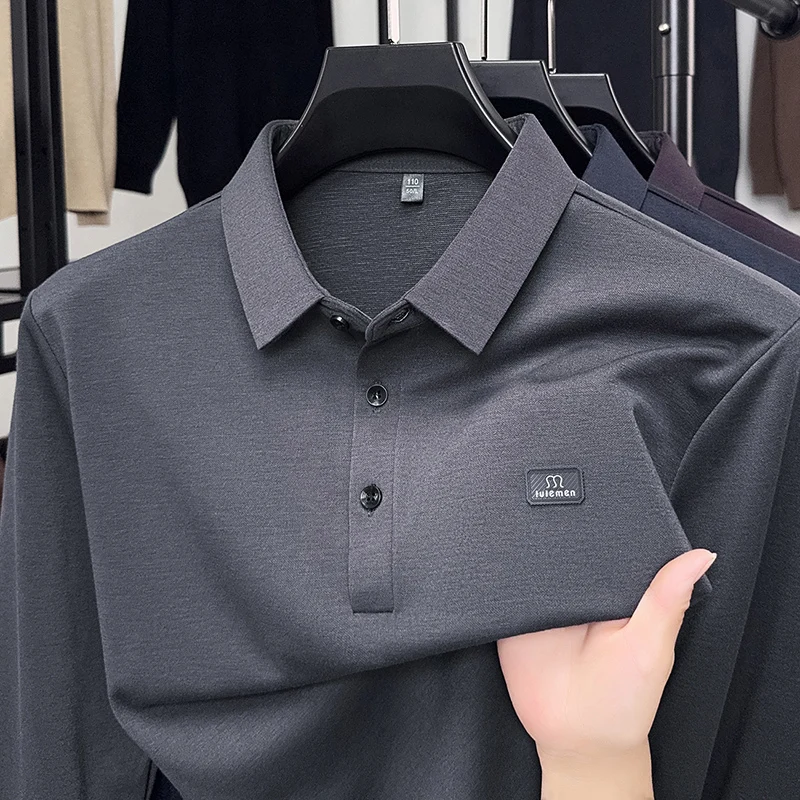 

2025 Men's Long Sleeved T-shirt for Spring and Autumn, New Loose and Trendy T-shirt Top, Lapel Polo Shirt