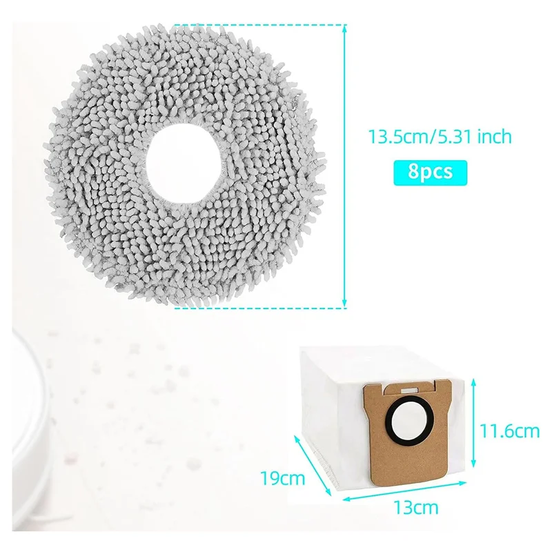 8 Pack Mop Pads for L10S Ultra, Washable Mop Pads for L10 Ultra / L10S Pro / L10S Ultra Robot Vacuum