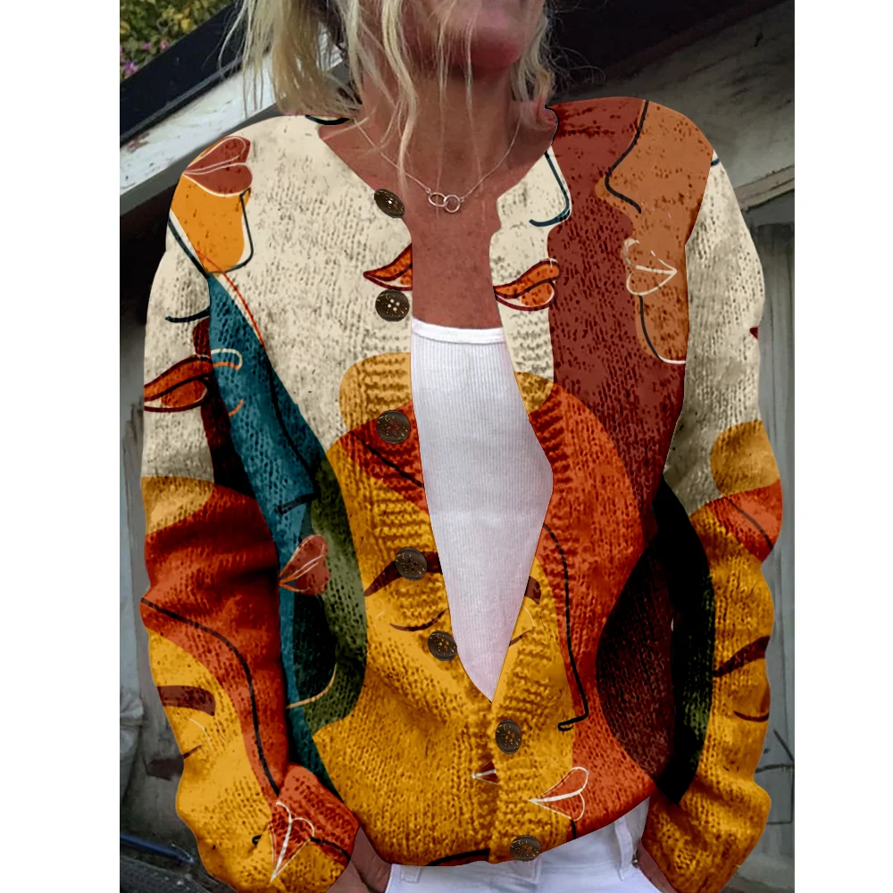 

Осень-зима вязаный художественный кардиган для лица винтажный повседневный свитер японская модная уличная одежда женские свитера вязаный топ джемперы