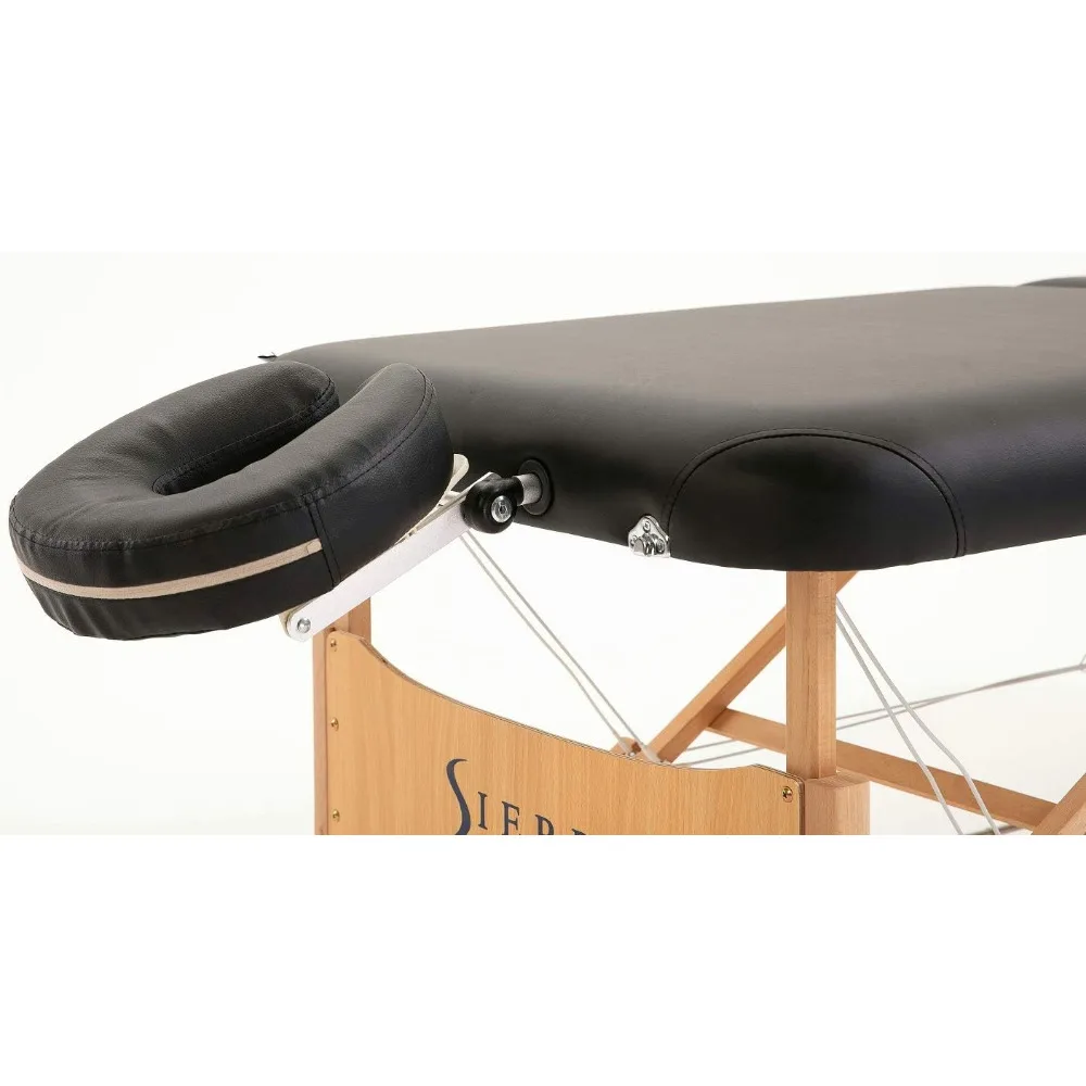 Table de massage portable en cuir PU noir, pont en mousse haute densité, degré d'eau et d'huile préféré, polyester, 2 po