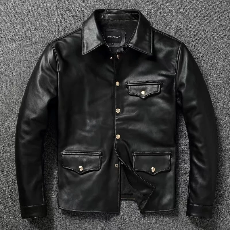 

2024 High-Quality Top Layer horse skin Jacket Genuine Leather Casual Lapel Single-Breasted Spring And Autumn New Trend