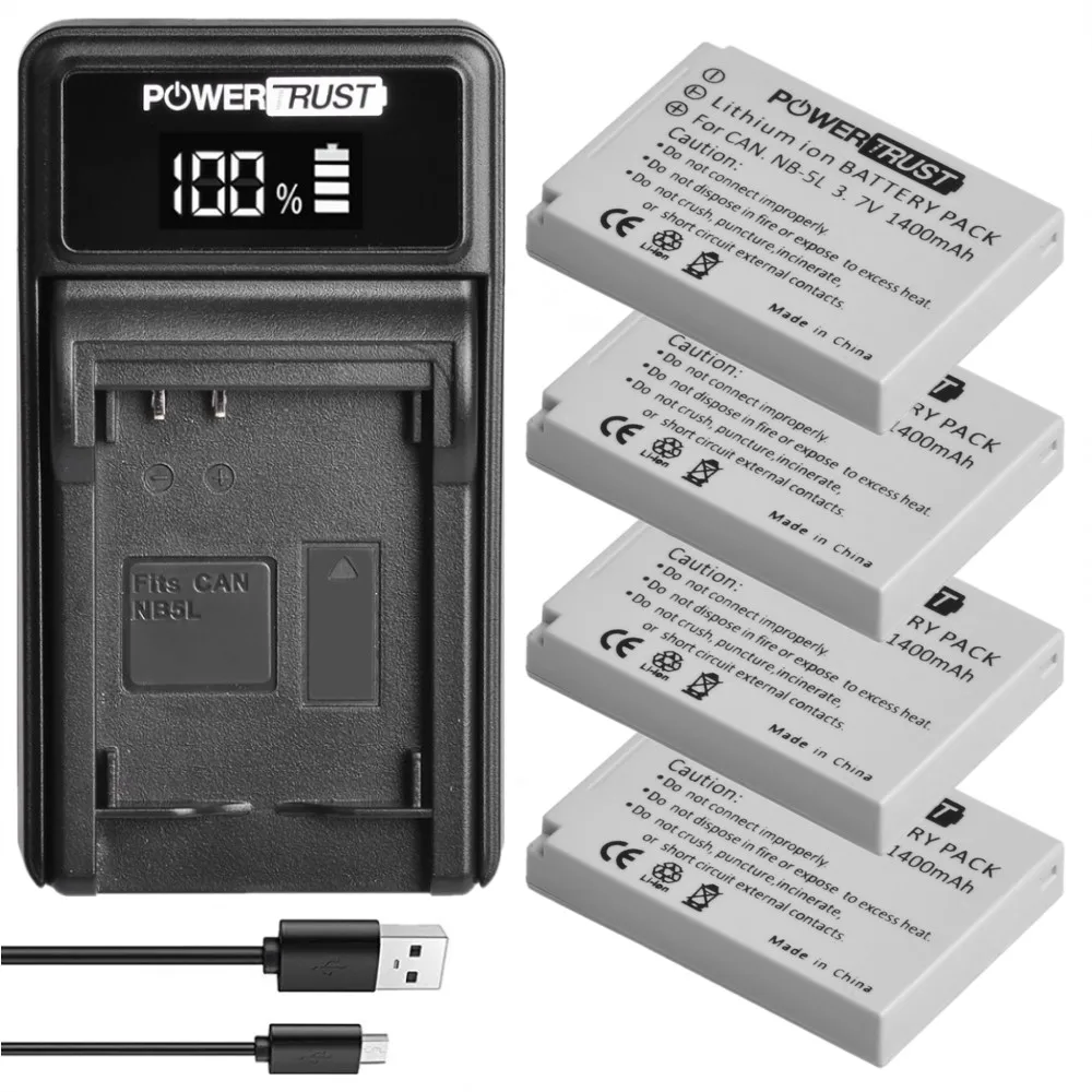 NB-5L Battery with LED Charger for Canon IXUS 800 IS, SD700 IS, SD800 IS, PowerShot SX200 IS, SX210 IS, SX220 HS, SX230 HS, S100