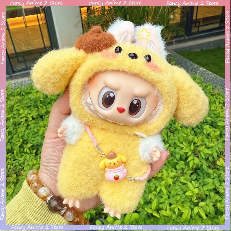 

Kawaii Pompompurin Clothes Outfits for 17cm V1 V2 V3 Labubu Dolls Mini Plush Dolls Dress Up Fashion Cartoon Dolls Accessories