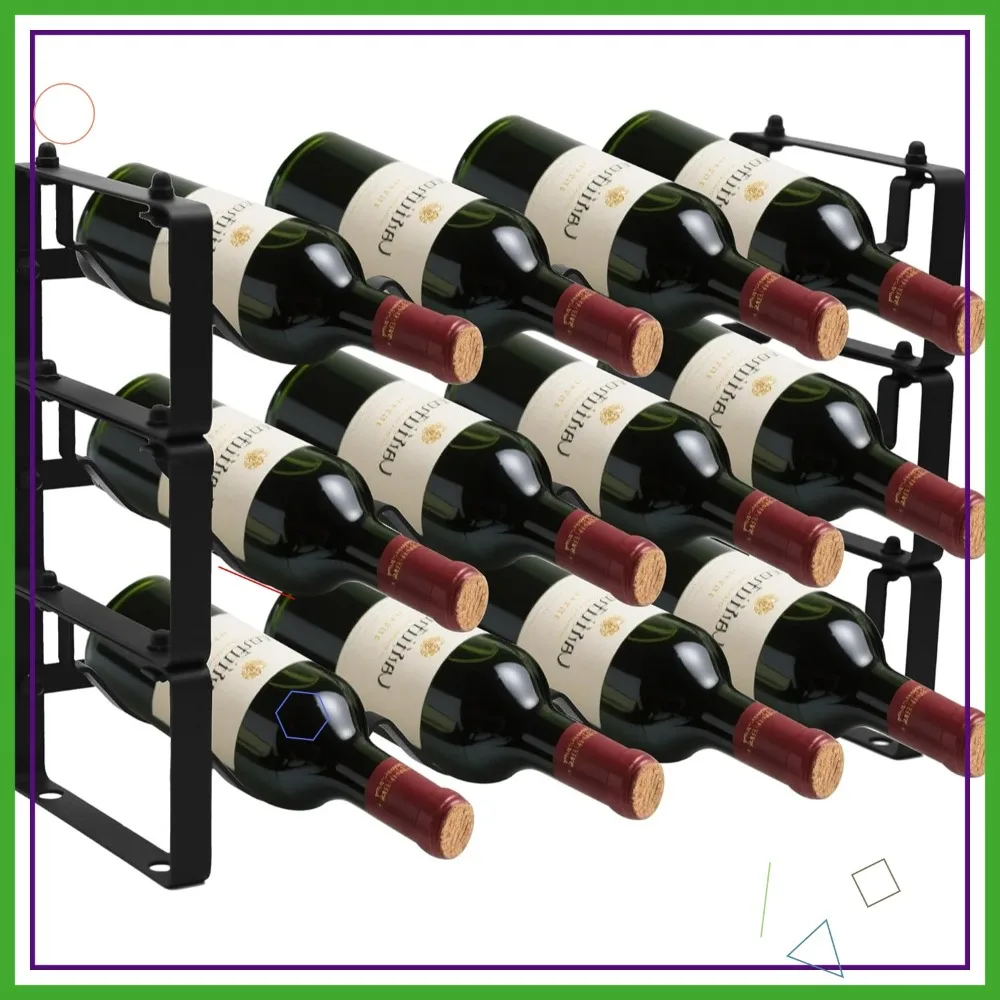 

3-Tier Black Metal Wine Rack - Holds 12 Bottles, Stackable & Expandable for Bar, Kitchen, or Small Spaces