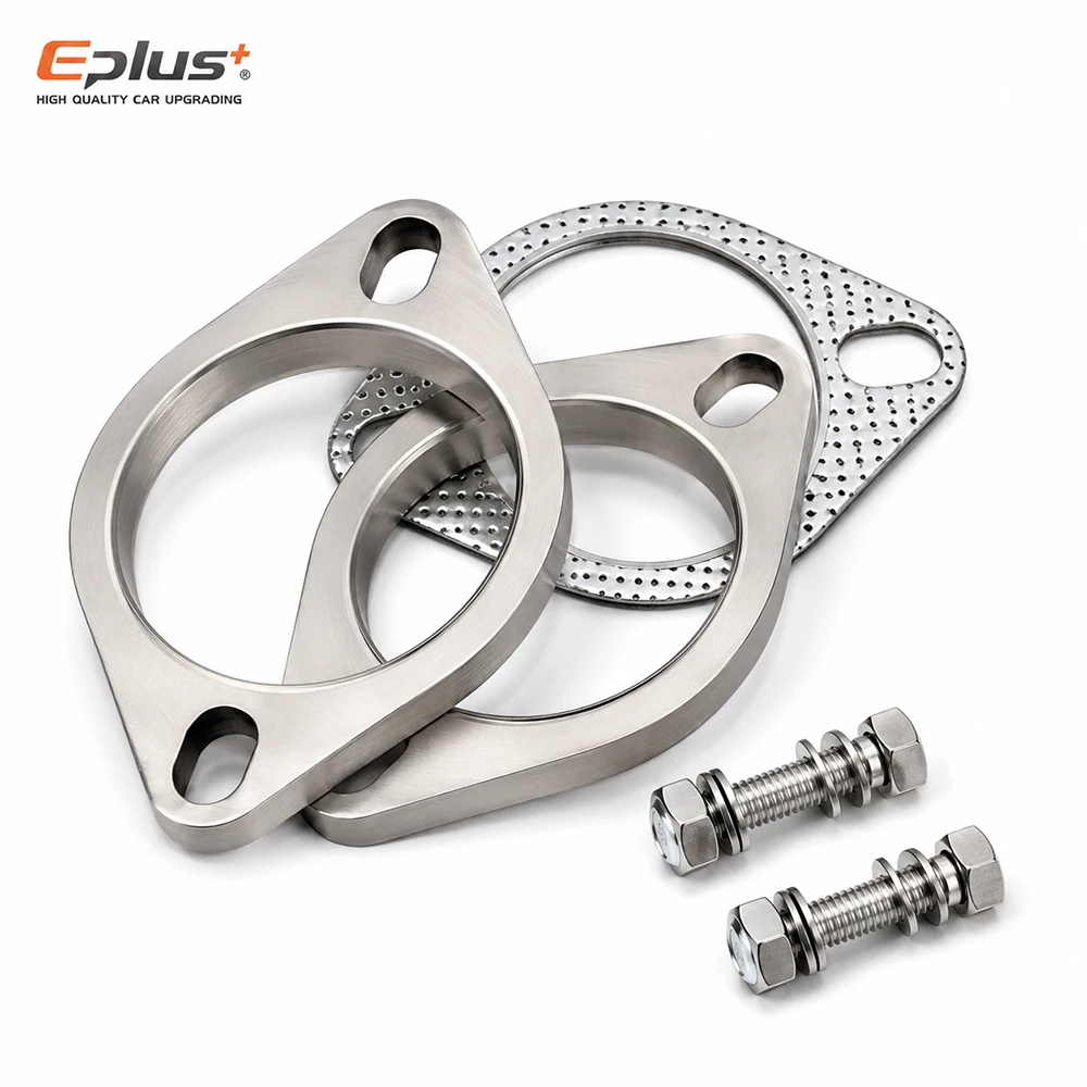Eplus Komplettes 2-Loch-Flanschverbindungsset aus 304 Edelstahl für Auspuffrohre, verstärkte Hochtemperaturdichtung für Auto- und Motorrad-Schalldämpfer