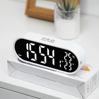 Rechargeable Digital Alarm Clock TEMP Date Week 2 Alarms Night Mode Snooze 12/24H Anti-disturb Voice Control LED Mirror Clock