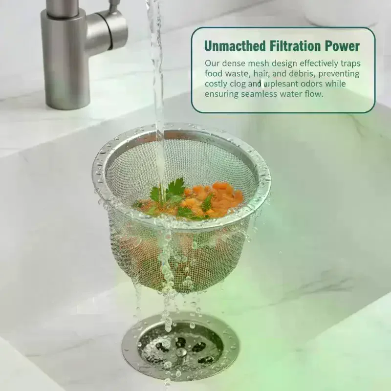 Stainless Steel Kitchen Sink Drain Strainer Fine Mesh Easy Lift Handle Prevents Food Waste Clogging Pipes For Daily Use