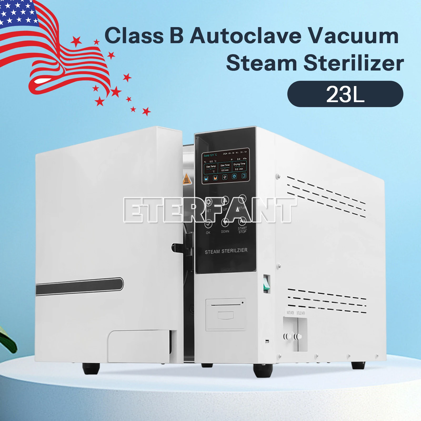 ETERFANT 18L الفئة N الأسنان الأوتوكلاف معقم بالبخار التعقيم/23L الفئة B الأوتوكلاف تجفيف معقم البخار LCD + الطابعة