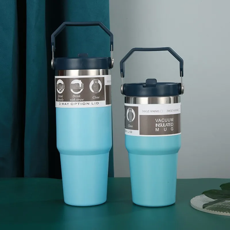 600/890ML Stainless Steel Thermos Mug With Straw Car Insulated Flask Water Tumbler for Outdoor Keeps Cold and Heat Thermal Mug image 3