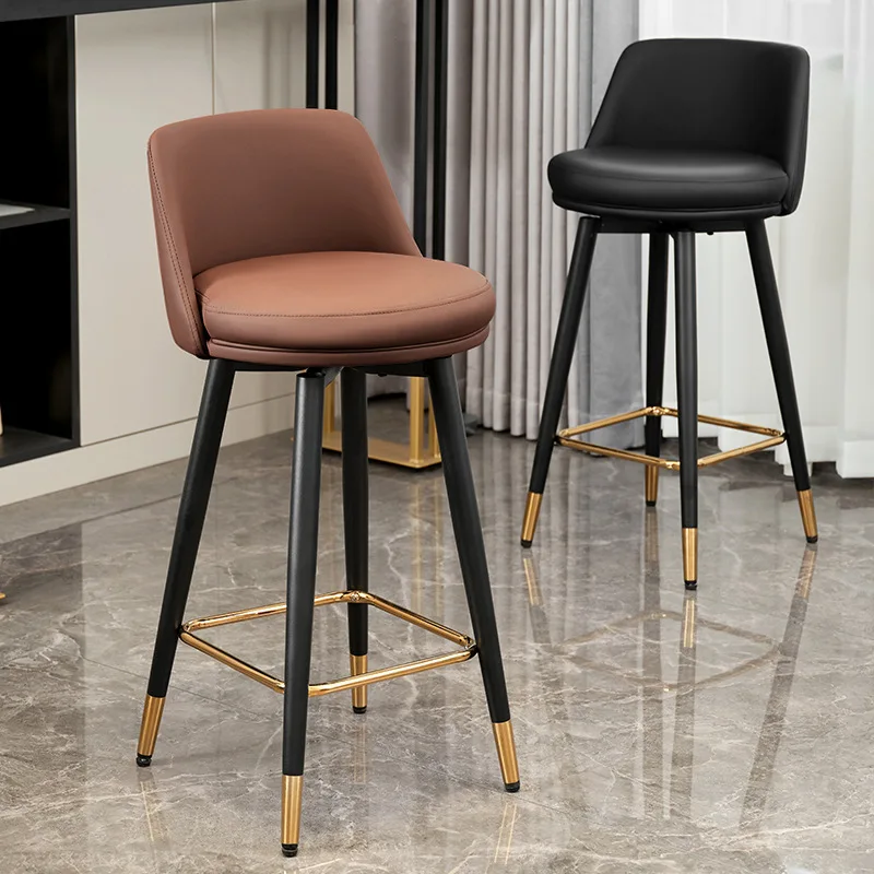 

Modern Simple Luxury Home Bar Chair Adjustable Height Swivel Backrest Fashionable Iron Art High Stool for Kitchen Made PU