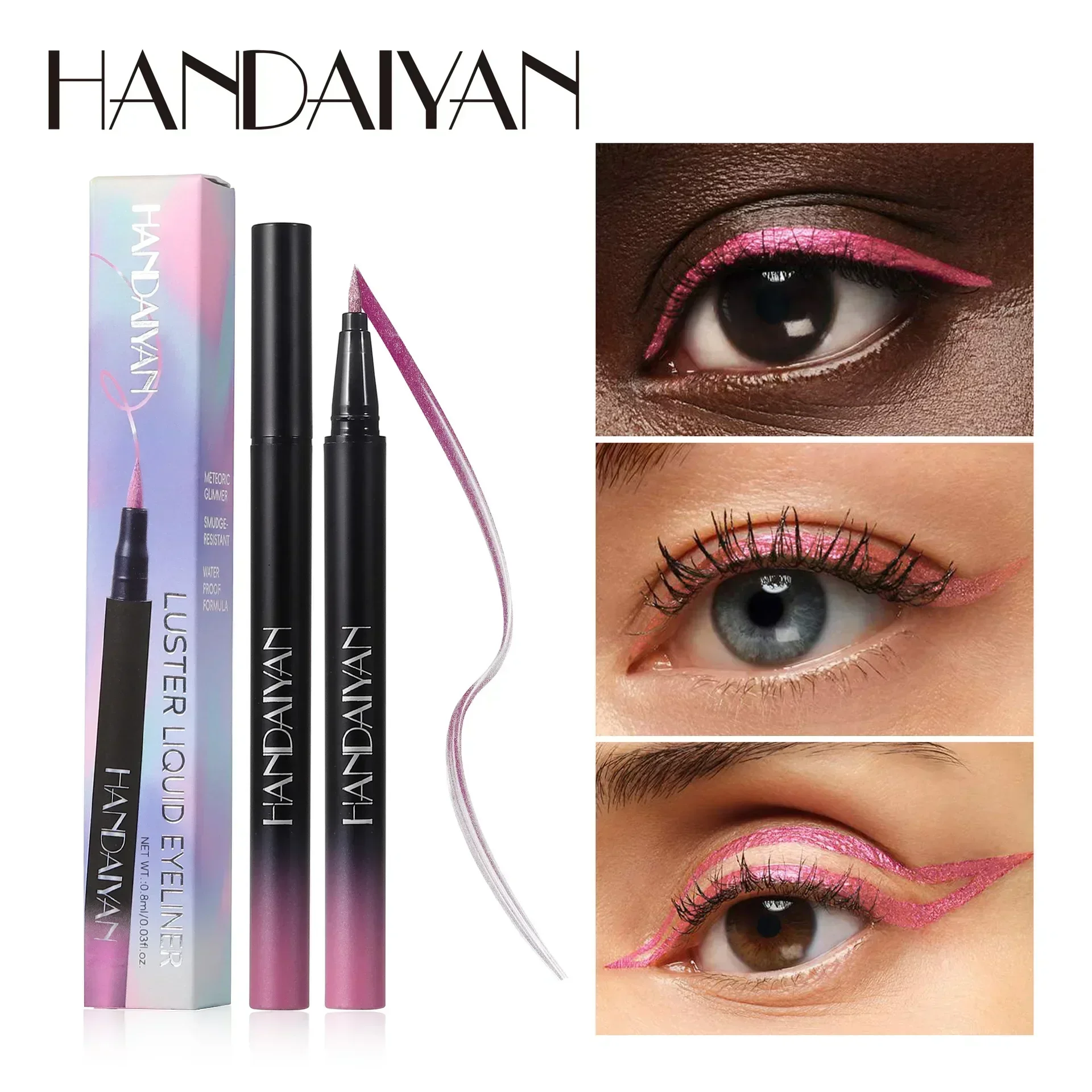 HANDAIYAN 10 เฉดสีอายไลเนอร์ชนิดน้ำเคลือบเงาเมทัลลิกกันน้ำติดทนนาน 24 ชั่วโมงอินเทรนด์สไตล์ฉลองอายไลเนอร์