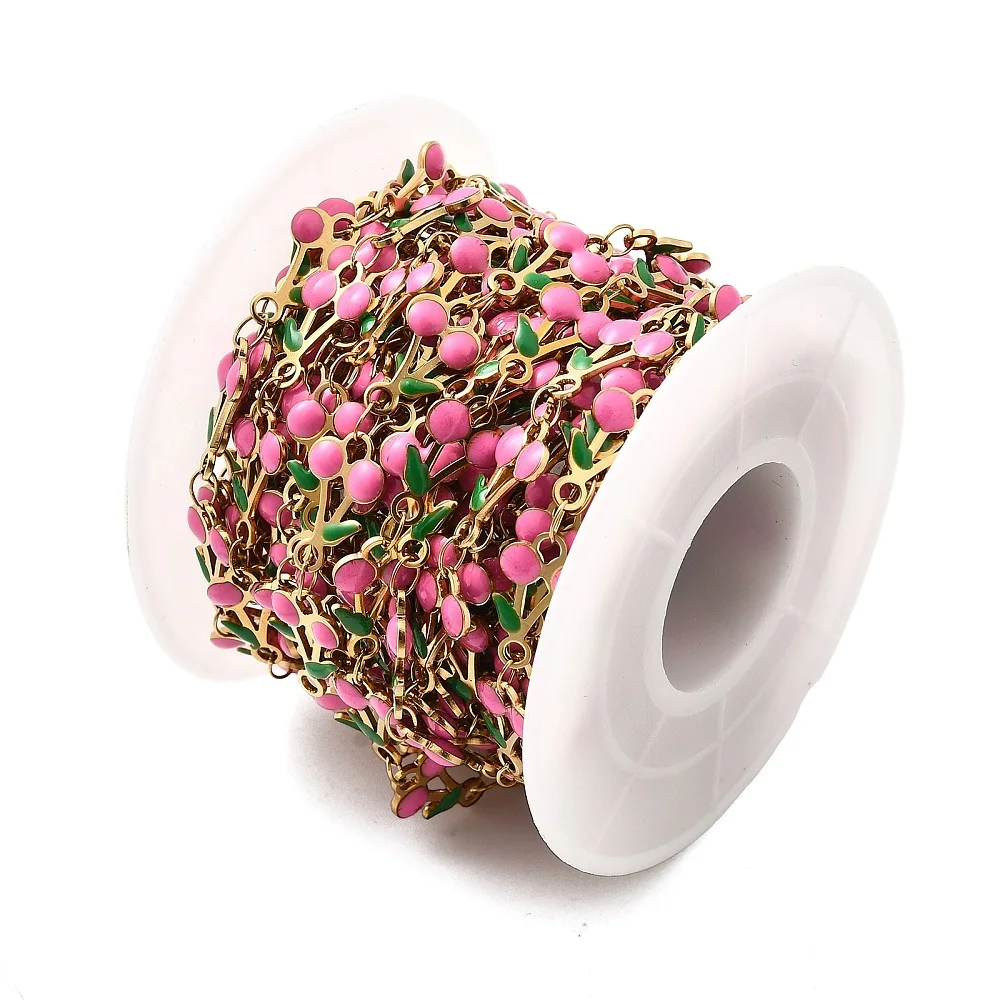 PandaHall 5m/Rolle IP 304 Edelstahl Emaille Kirschblüten-Charm-Kette, gelötet mit Spule für Halsketten- und Armbandherstellung – Detail 20