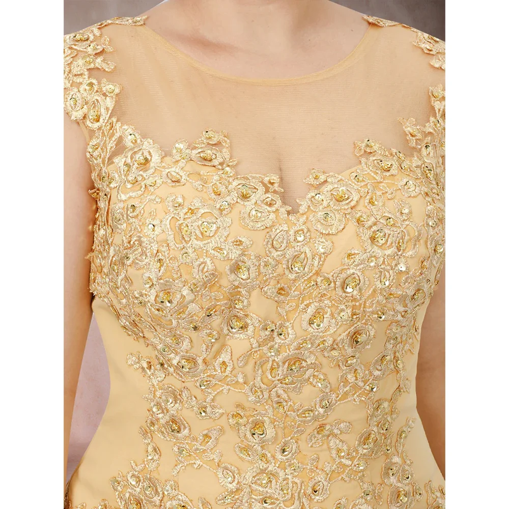 MANRUIXIN فستان أم العروس مخصص لحفلات الزفاف أنيق الوهم الرقبة مطرز يزين حجم كبير فستان الزفاف الضيوف #5