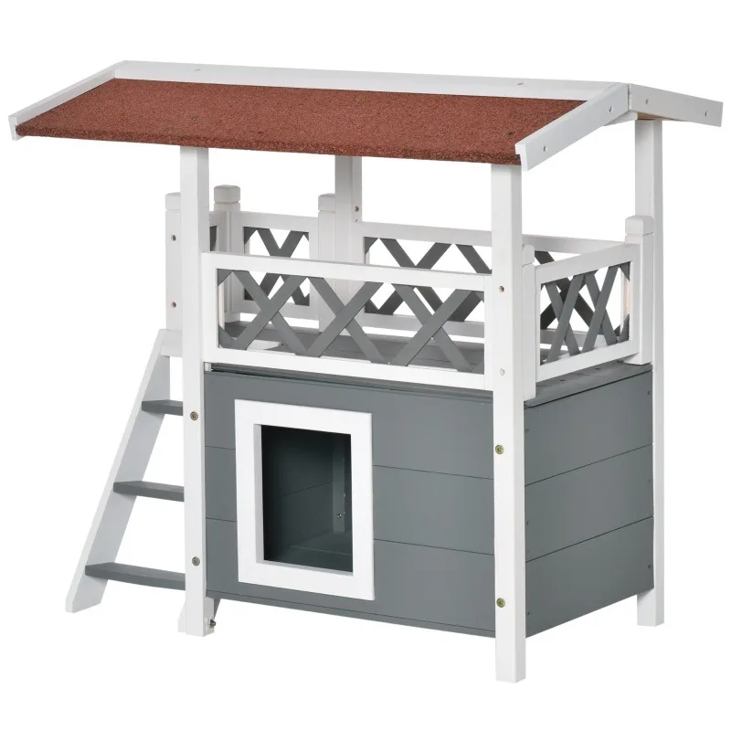 

Luxury pet villa, wooden cat nest double-layer outdoor waterproof cat house