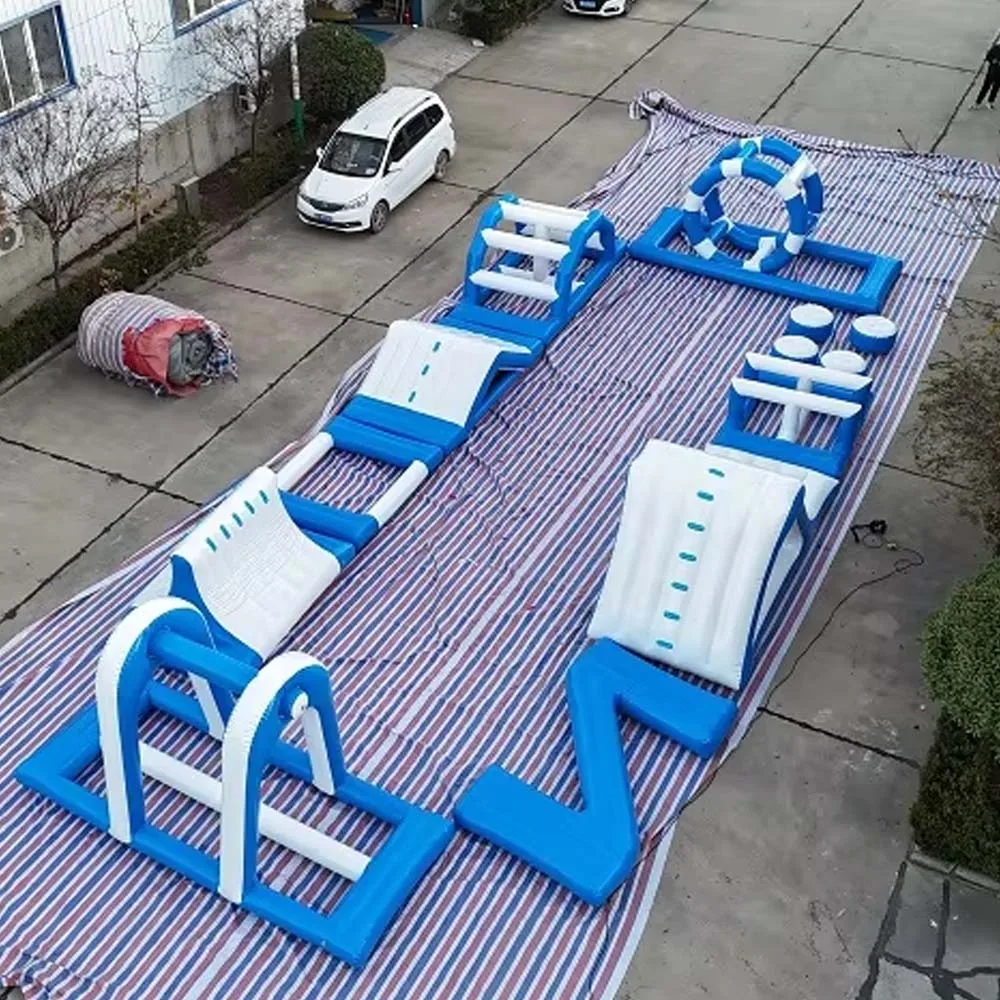 Inflatable Obstacle Course, Floating Ball, Climbing, Water Slide, 4 in 1 Inflatable Water Park, Amusement Combo, Outdoor Fun