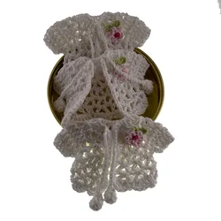 12Pcs Handmade Miniature Cotton Crochet Sweater Flower For Baby Shower Baptism Toy Dolls Table Party Favors Decorations