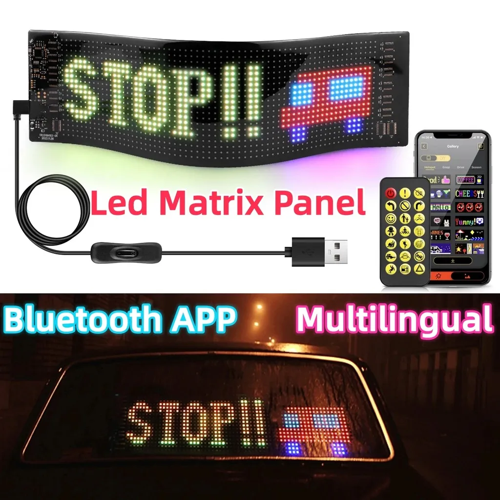 Car LED Matrix Panel Scrolling Display USB Remote Control+App Control Programmable Flexible Screen Led Auto  Decoration Light