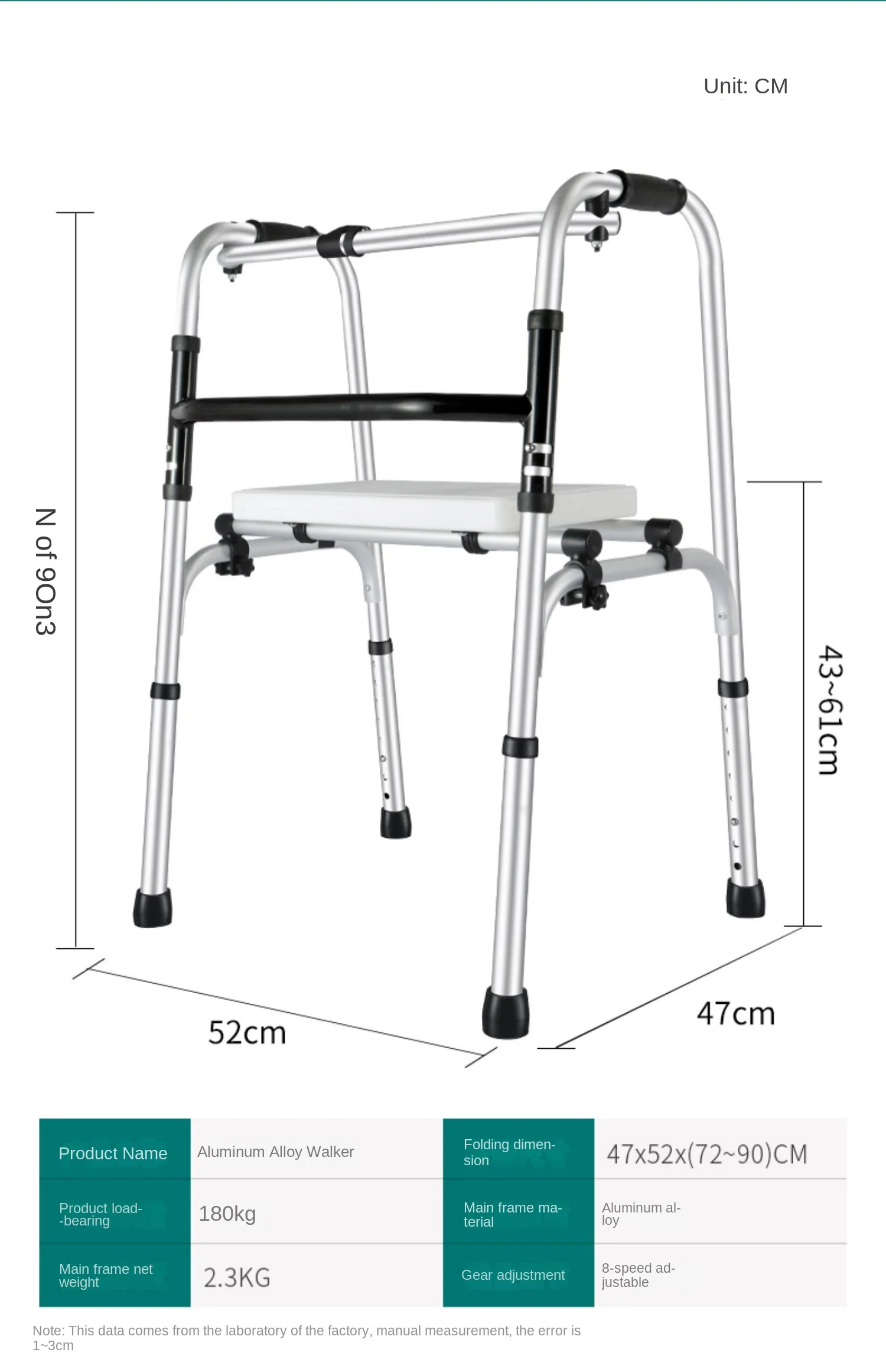 Elderly walker Assisted walker Lightweight folding four-legged walking stick with wheel and seat walker