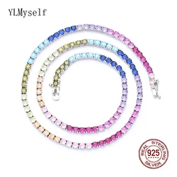 16-24 Inch 100% Guarante Real 925 Sterling Silver Tennis Chain Necklace Setting Pave 3mm Sparkly Rainbow Zircon Fine Jewelry