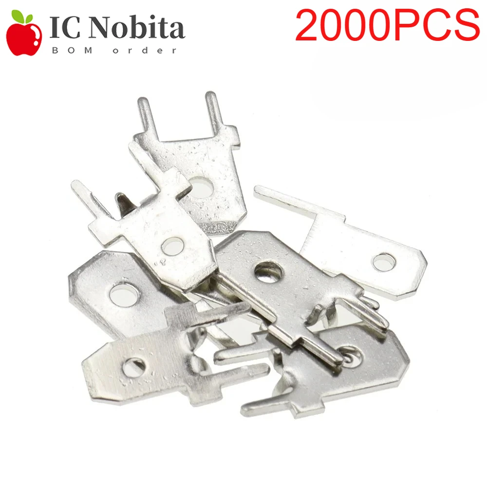 2000PCS 6.3mm 4.8mm Male PCB Terminal Connectors 0.8mm Thickness Solder Lug with Two Legs Inserts Plug for Circuit Board Welding