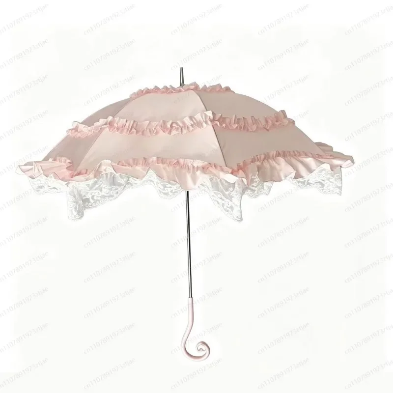 Lace Lolita Parasol for Cosplay & Photography, Princess Sun Umbrella with Lace Trim for Photo Shoot